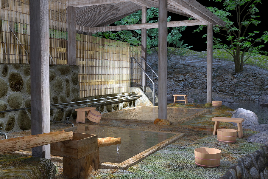 夜の温泉の様子